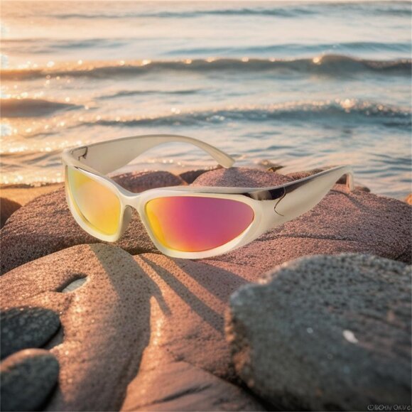 Wrap Around Sunglasses Women's Men Trendy Y2K Futuristic Rave Gear - Picture 2 of 7